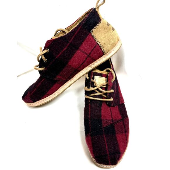 TOMS Red Black Plaid Ladies SZ 9 Bota Desert Boots Ankle Chukka Booties - Picture 5 of 10